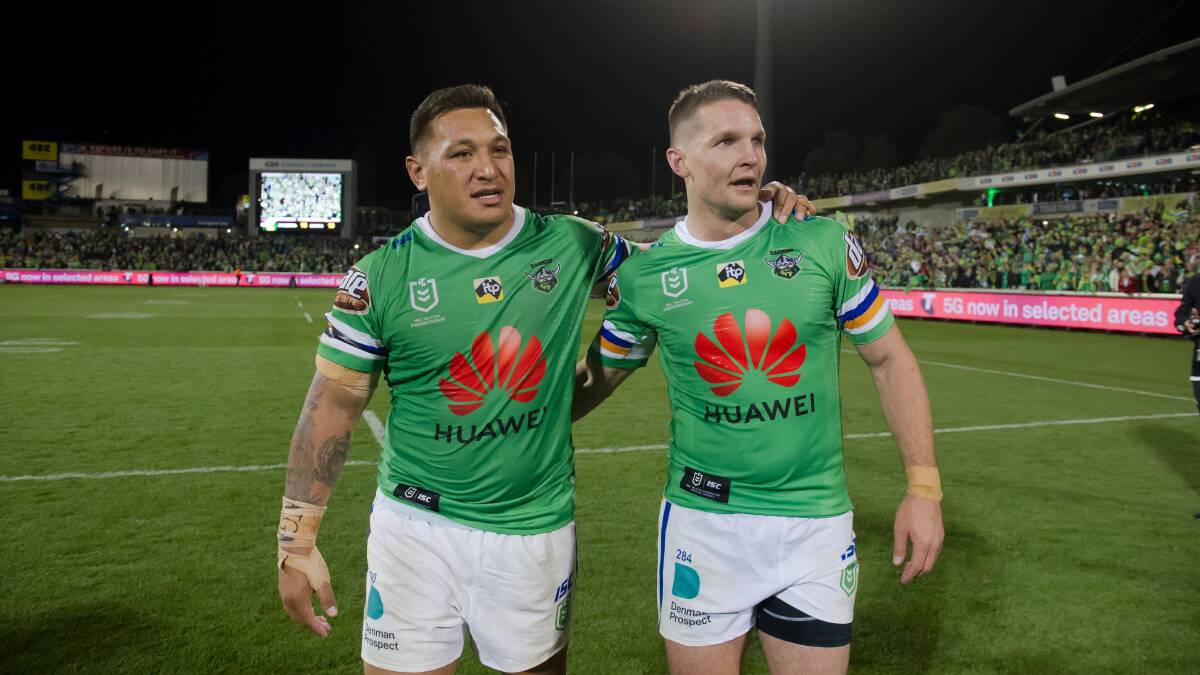 Current Raiders Josh Papalii and Jarrod Croker have compelling cases to be part of the best Green Machine team of all time. Picture: Elesa Kurtz