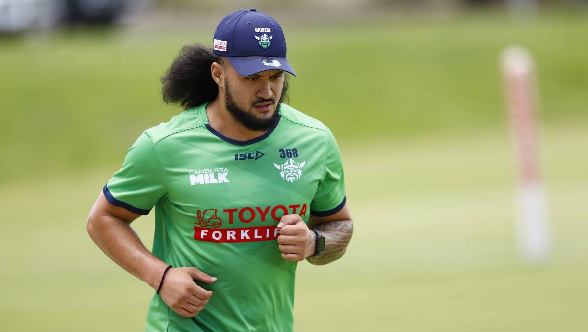 Raiders star Corey Harawira-Naera is doing light training at the club, but is yet to be cleared to return to full training. Picture by Keegan Carroll