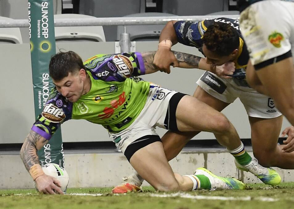Raiders centre Curtis Scott silenced the critics with this match-winner. Picture: Getty Images