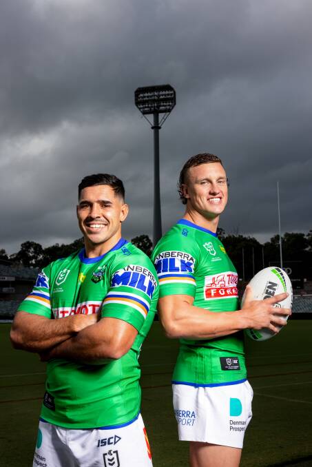 Jamal Fogarty, left, could finally play his first game for the Raiders. Picture: Sitthixay Ditthavong