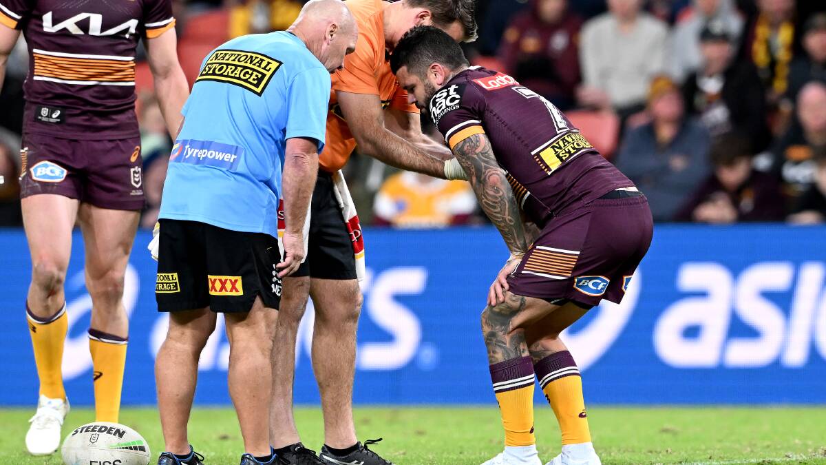 Broncos captain Adam Reynolds missed the final 20 minutes due to a rib injury. Picture: Getty Images