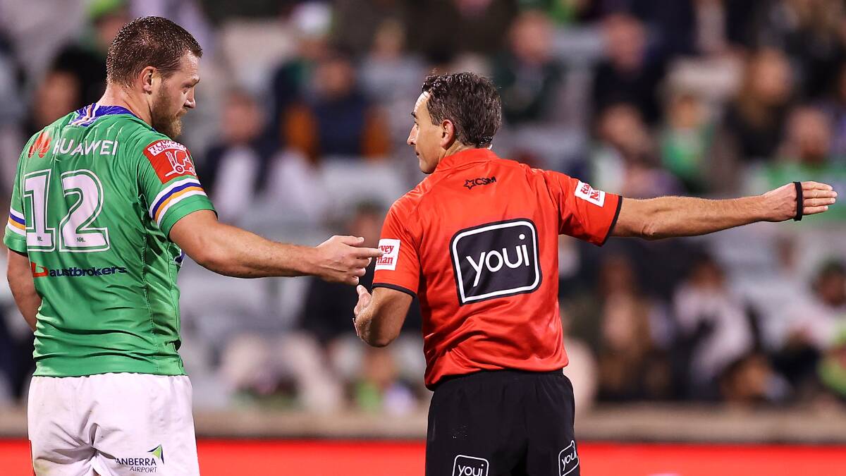 Raiders coach Ricky Stuart joked Whitehead's either catching his breath during a game - or arguing with the ref. Picture: Getty Images