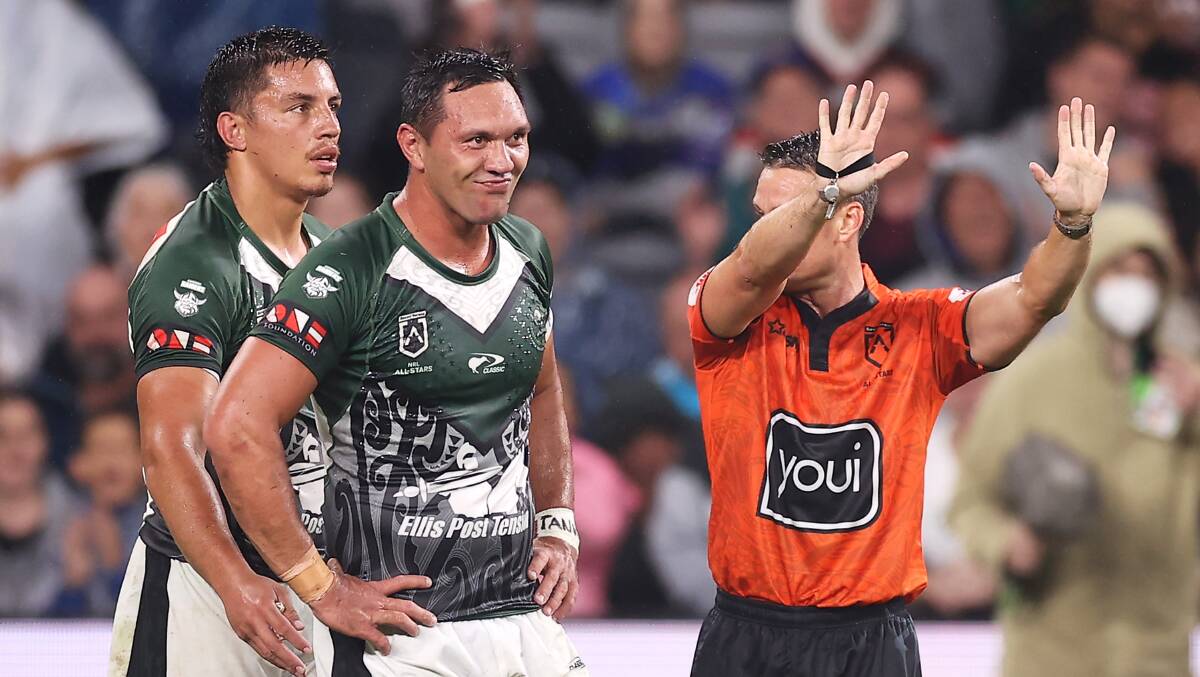 Raiders winger Jordan Rapana faces a two-game ban for a shoulder charge in the NRL All Stars game. Picture: Getty Images