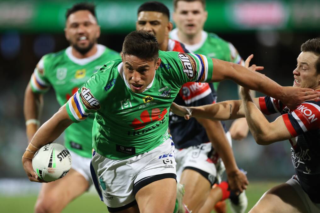 Joe Tapine loves life in the Hotel Canberra Raiders. Picture: Getty Images