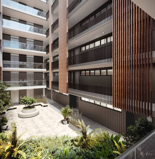 Breathe easy: Founders Lane employs sustainable features like courtyards to create breeze ways for natural cooling. This artists impression is for the latest release of the development, Dawn. 