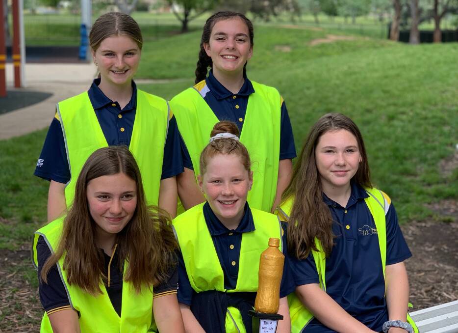 Waste warriors: Fraser Primary School students (top from left) Elsie Harding and Charlie Noble, (bottom from left) Molly Campbell, Lucy Lawton, and Mim Thurkettle. 
