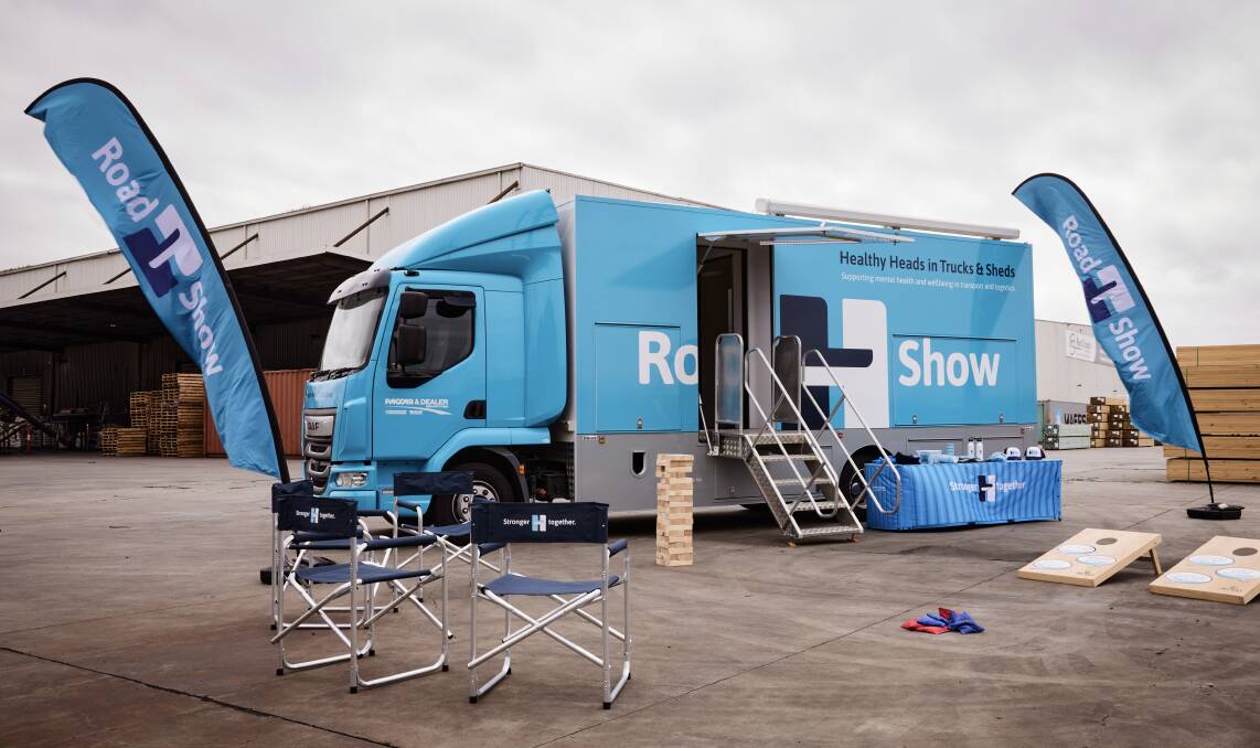 The big blue Healthy Heads Road Show truck is taking wellbeing support to workers around Australia. Picture supplied.