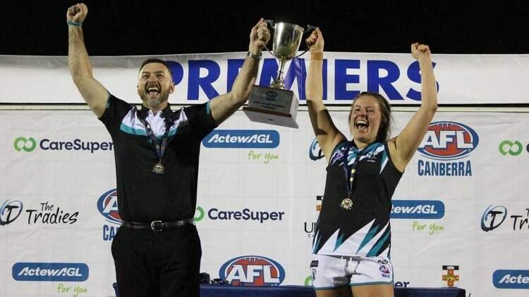 Coach Bobby Moroney with Belconnen skipper Amber Allen. Picture: Supplied