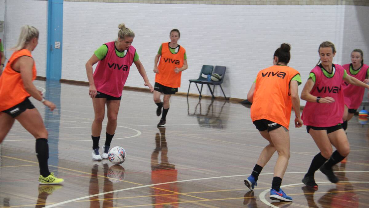 Canberra United trained on an indoor basketball court for their final home session before heading to Adelaide. Picture: Capital Football