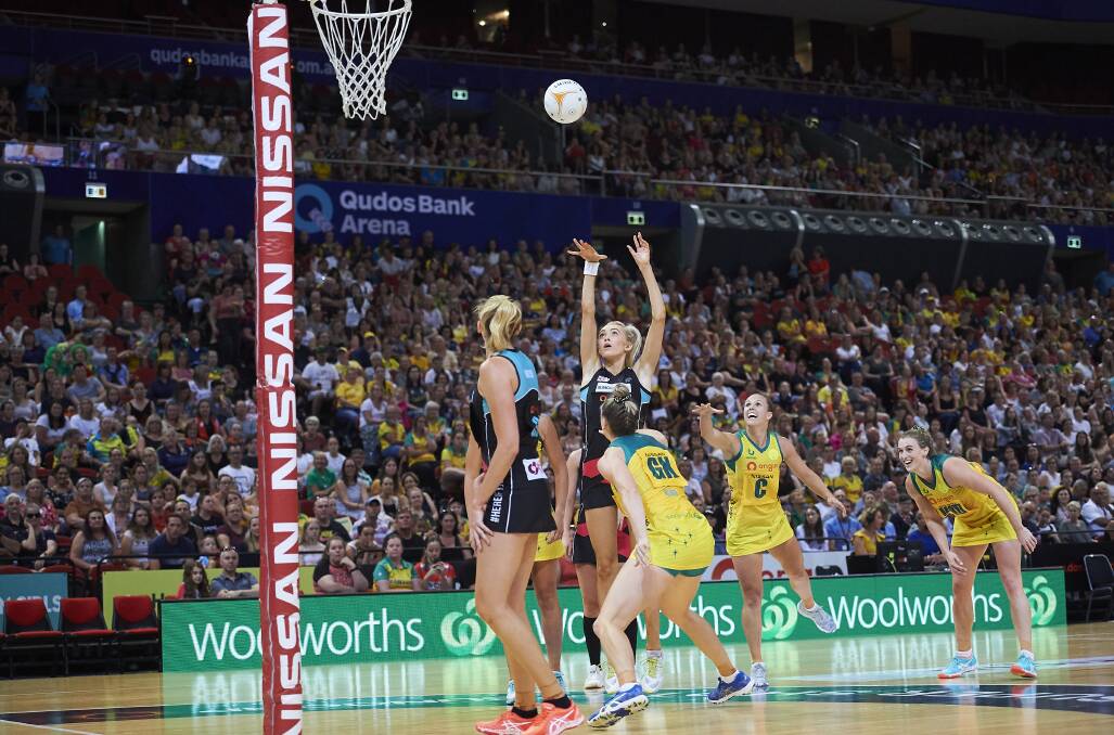 Helen Housby shoots a two-point shot at the Bushfire Relief charity match earlier this year. Picture: Getty
