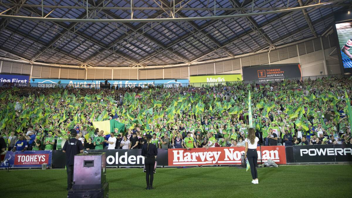 Canberra Raiders fan pack Sydney Olympic Park for NRL grand final. Picture: Sitthixay Ditthavong