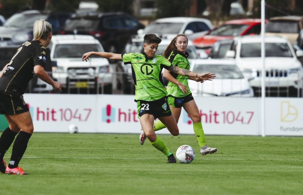 Canberra United's Michelle Heyman will be tested against the W-League's best defensive team this week. Picture: Dion Georgopoulos