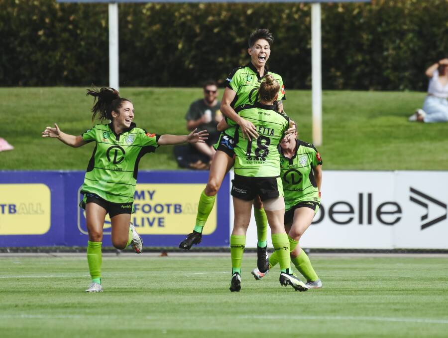 Michelle Heyman finished one short of the W-League's all-time scoring record in Canberra United's win over Western Sydney. Picture: Dion Georgopoulos