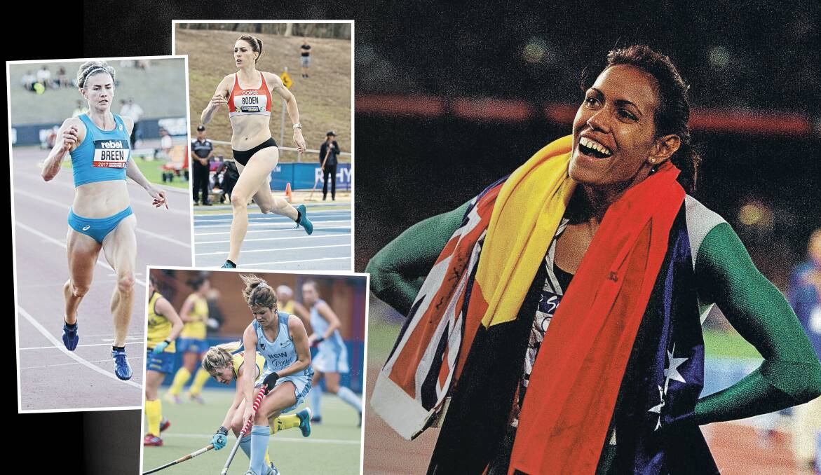 Anna Flanagan, Mel Breen and Lauren Boden remember watching Freeman's iconic race as aspiring athletes. Pictures: Getty, Jamila Toderas, Sitthixay Ditthavong and Dion Georgopoulos