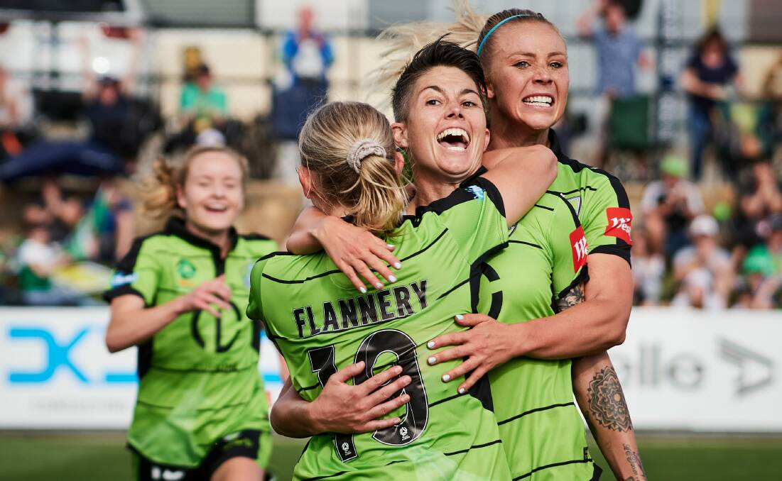 Nicki Flannery and Michelle Heyman led the charge for Canberra United. Picture: Matt Loxton