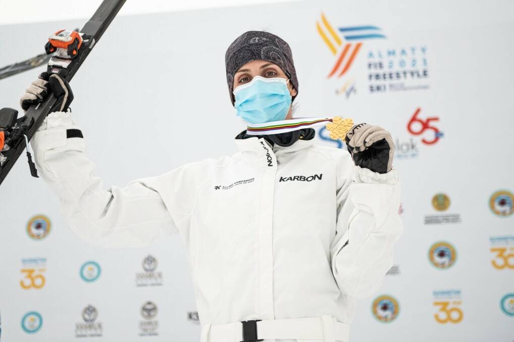 Aerial skier Laura Peel claimed the world title and crystal globe double this week. Picture: Supplied