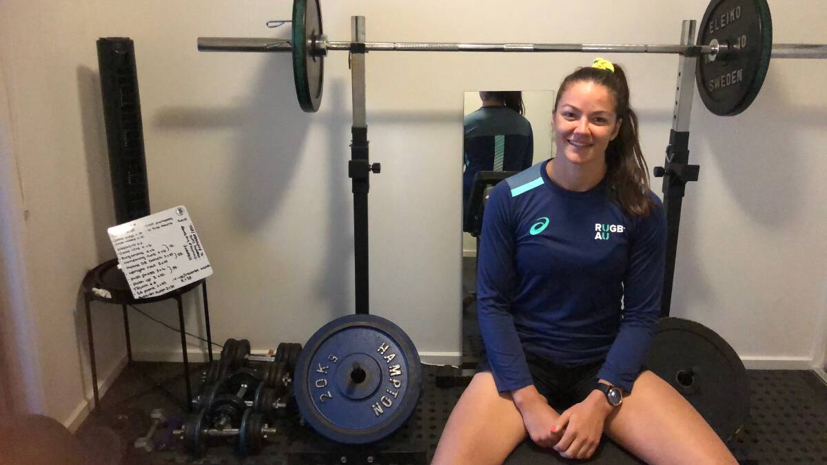 Michaela Leonard has set up a gym at home to stay fit. Picture: Supplied