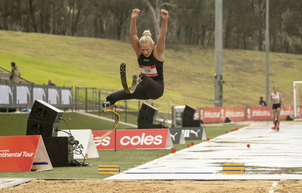 Paralympian Vanessa Low competing at the Canberra Track Classic. Picture: Keegan Carroll 