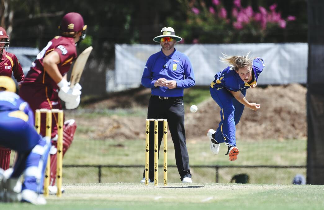 Bowler Chloe Rafferty made her ACT Meteors debut in Saturday's win. Picture: Dion Georgopoulos 