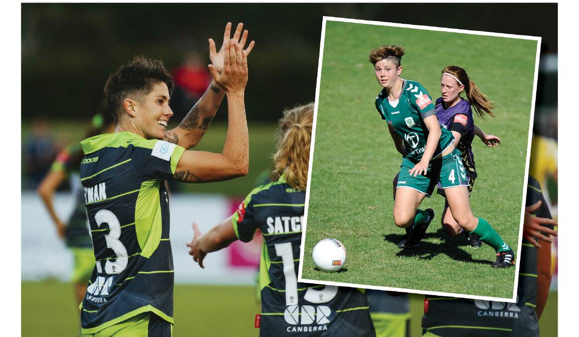 Michelle Heyman will play her 100th match for Canberra United on Saturday night. Pictures: Dion Georgopoulos, Getty