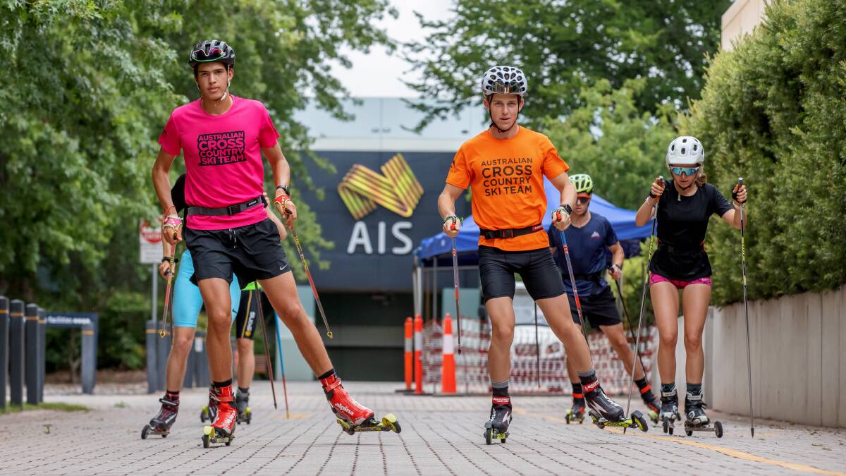 Members of the Australian Cross Country Ski Team covered over 50 km as they trained at the Australian Institute of Sport. Picture: Sitthixay Ditthavong