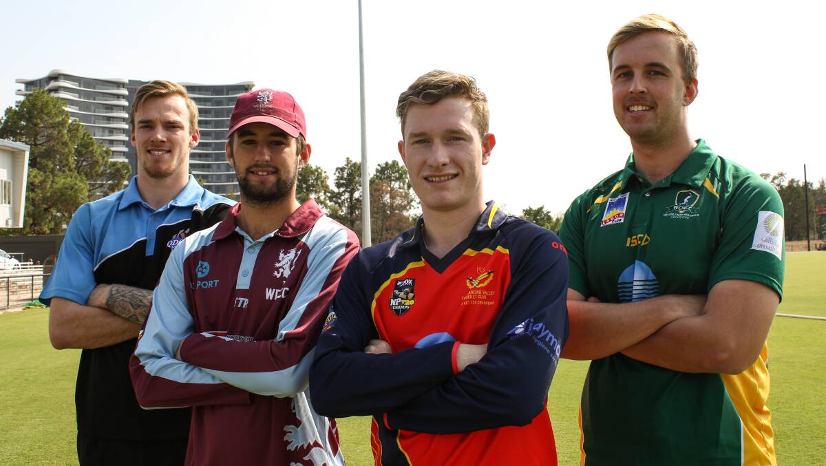 Queanbeyan's Tyler Van Luin, Western District's Josh Staines, Tuggeranong Valley's Blake Ivery and Weston Creek-Molonglo's Robbie Trickett. Picture: Cricket ACT