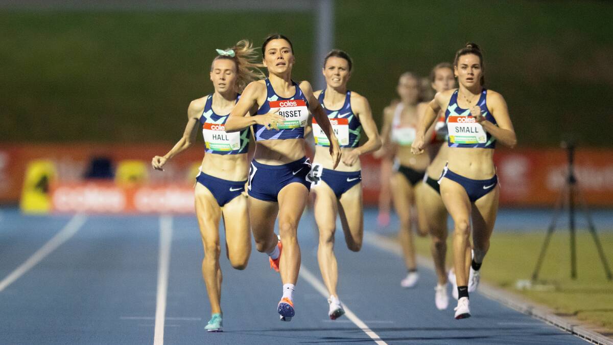 Victoria's Catriona Bisset, second from left, came first in the 800-metre event in Canberra. Picture: Sitthixay Ditthavong
