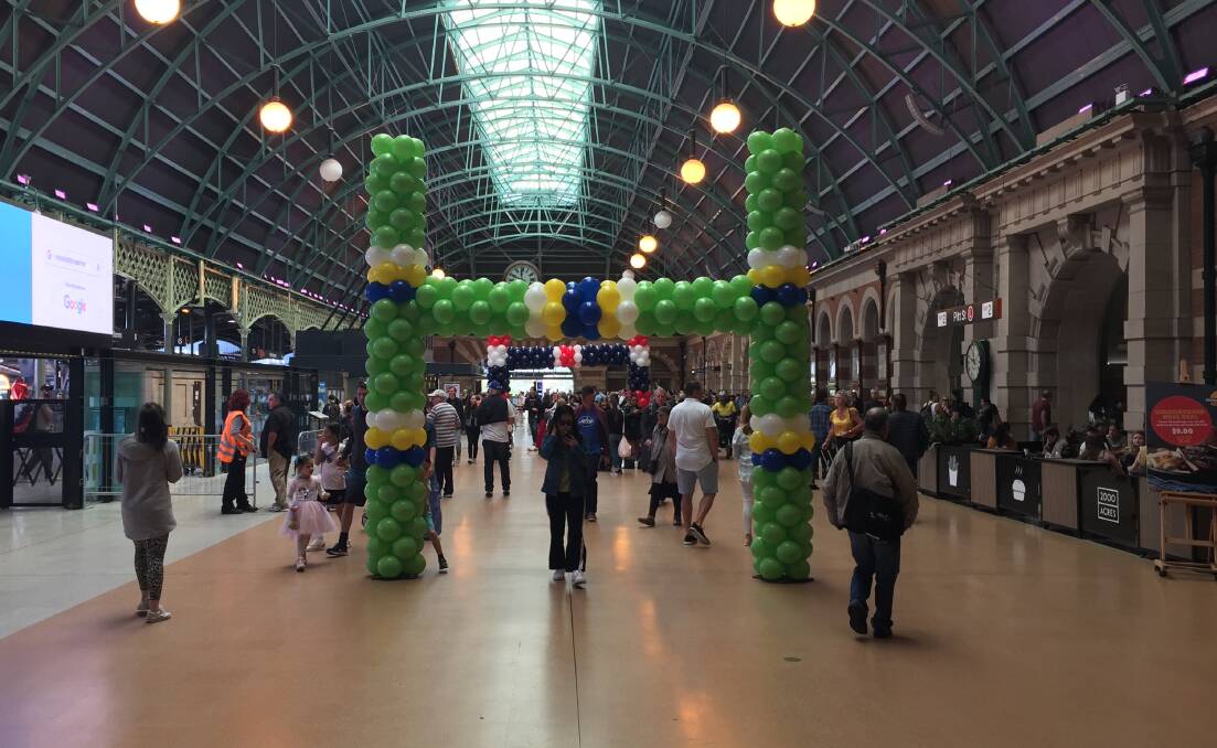 NRL grand final decorations at Central Station. Picture: Lucie Bertoldo