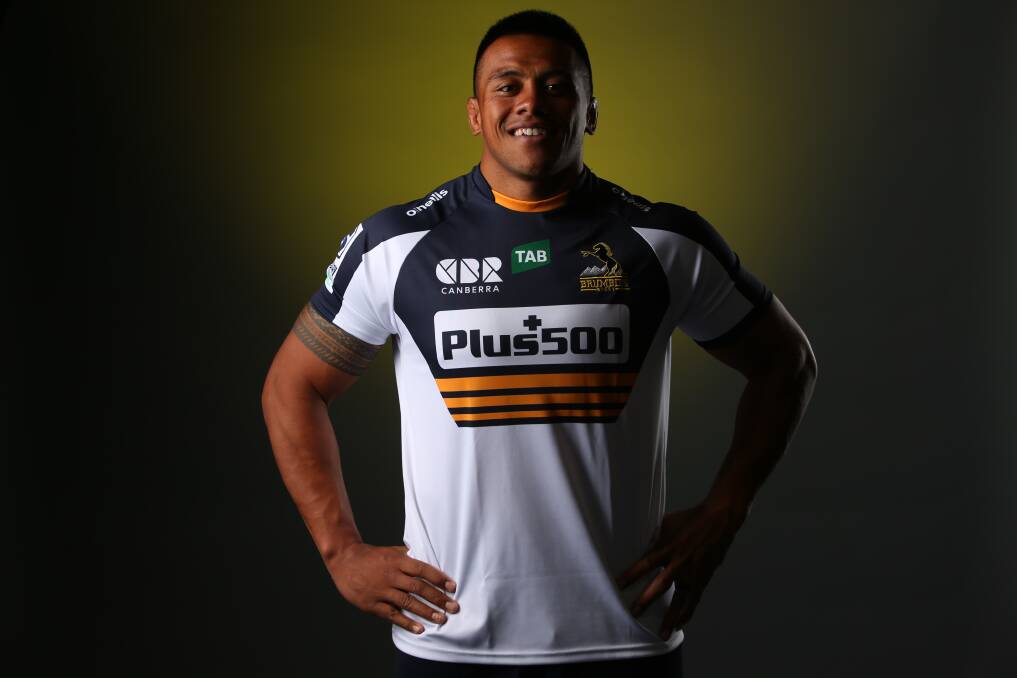 Allan Alaalatoa, wearing the ACT Brumbies' new kit, moved across the border to ensure his travel availablity for round one. Picture: Getty Images