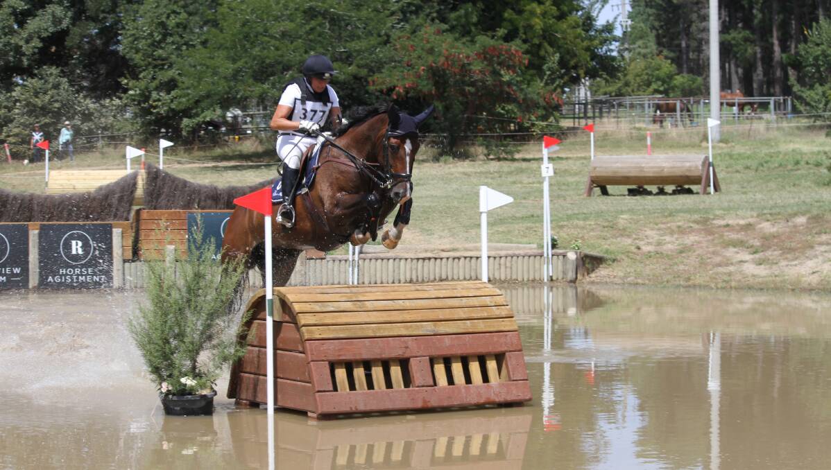 Christine Bates and Chatzi jump clear at the Canberra Horse trials. Picture: Fiona Gruen