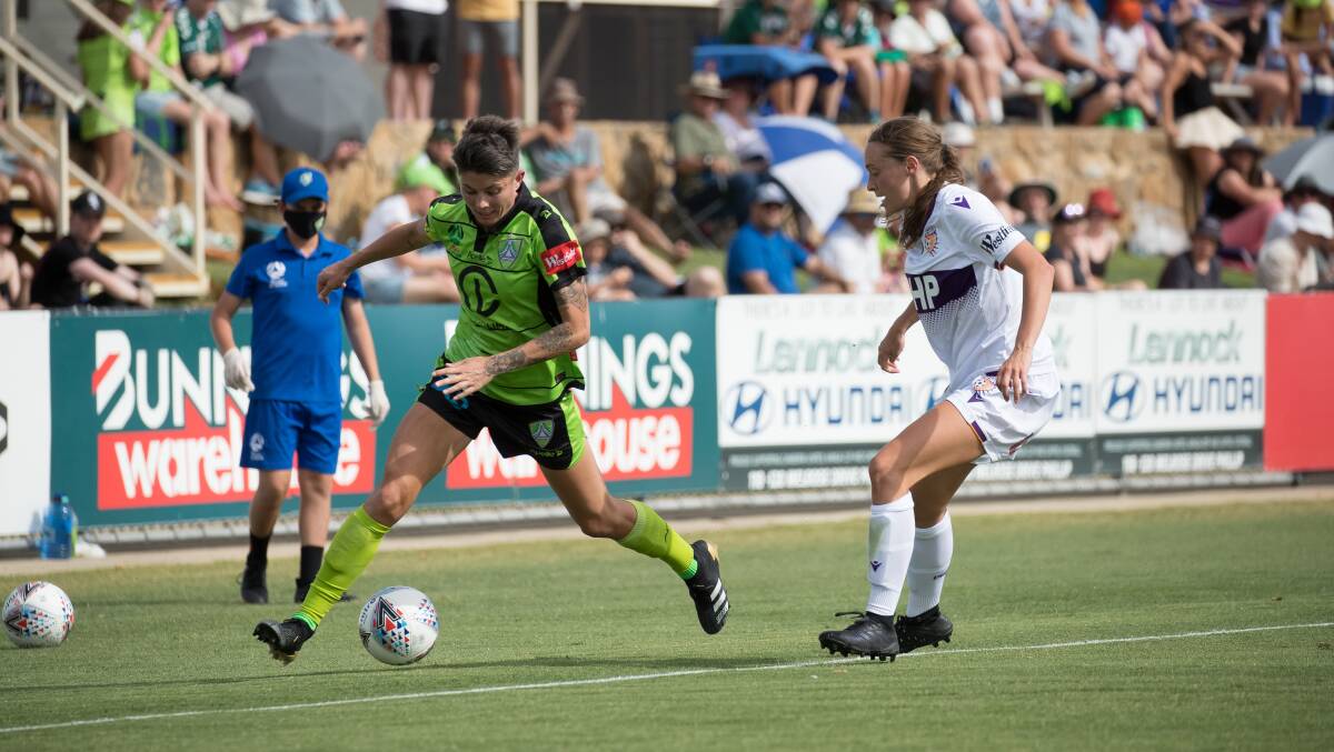 Canberra United's Michelle Heyman has scored seven goals this season at Viking Park. Picture: Sitthixay Ditthavong