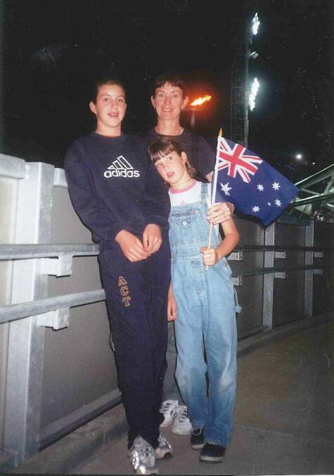 Anna Flanagan at the Sydney Olympics with her sister Katie and mum Judy. Picture: Supplied