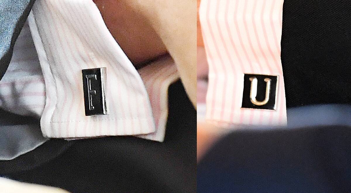A composite image combining photographs of the two cufflinks worn by State MP for Kawana, Jarrod Bleijie. Photo: AAP/Dan Peled