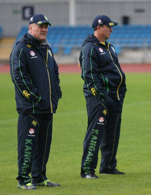 Partnership: Kangaroos coach Tim Sheens with assistant coach David Furner during the World Cup in 2013. Photo: Clive Brunskill