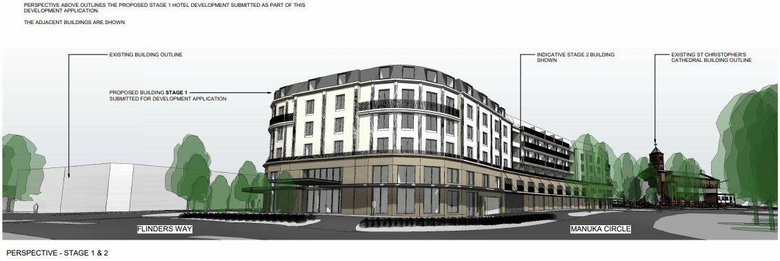 The Capitol Hotel, stage one and two, proposed for the block in Manuka bound by Franklin St and Canberra Ave. Photo: Supplied