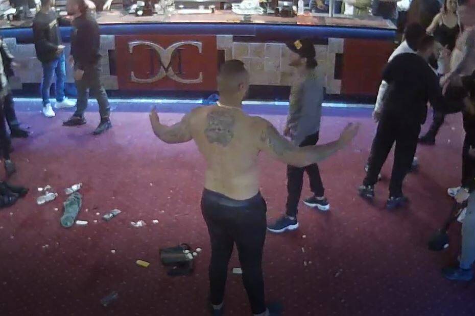 Paea Talakai, 27, gestures during a wild bikie brawl in a Canberra strip club, the Capital Mens Club. He has pleaded guilty to affray in the ACT Magistrates Court. Photo: supplied