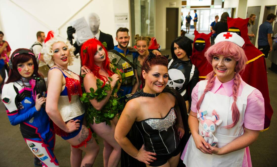 'Scarlet' and 'Bambi Rey' with other Nerdlesque performers dressed up at Cancon. Photo: Elesa Kurtz