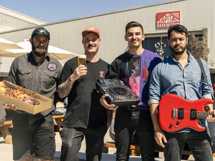 Amped for Grilled &amp; Chilled: Regulators BBQ head chef Sean Polmanteer, Capital Brewing Co head brewer Wade Hurley, hip hop artist Kirklandd and Postmasters lead singer Jonathan Statham.
 Photo: Supplied 