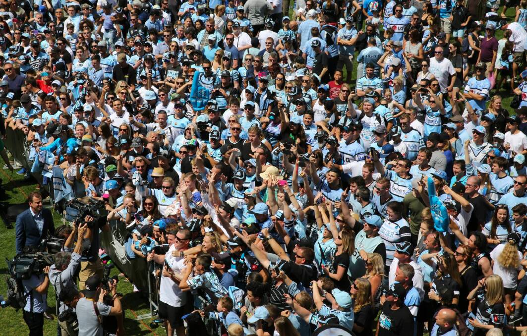 More than 10,000 Sharks fans are believed to have celebrated with the players at Shark Park. Photo: Kirk Gilmour