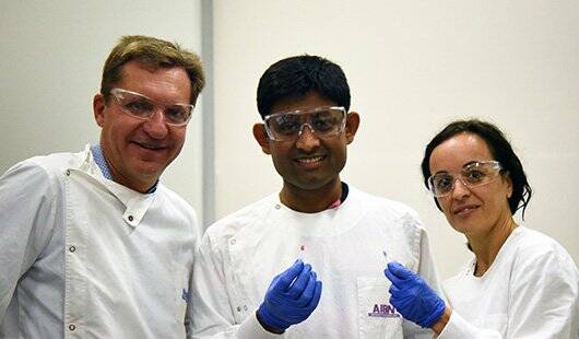 Researchers Professor Matt Trau, Dr Abu Sina and Dr Laura Carrascosa have developed a test they hope could be "the holy grail" for diagnosing cancer. Photo: University of Queensland