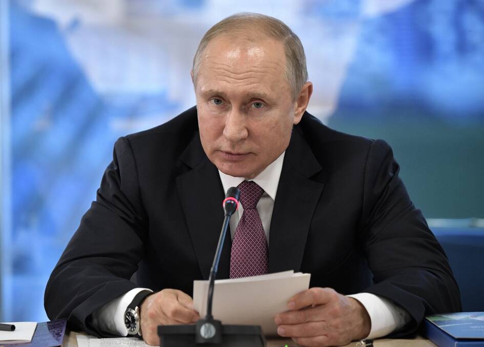 Russian President Vladimir Putin speaks during a meeting with local officials in Kaliningrad, Russia. Photo: AP