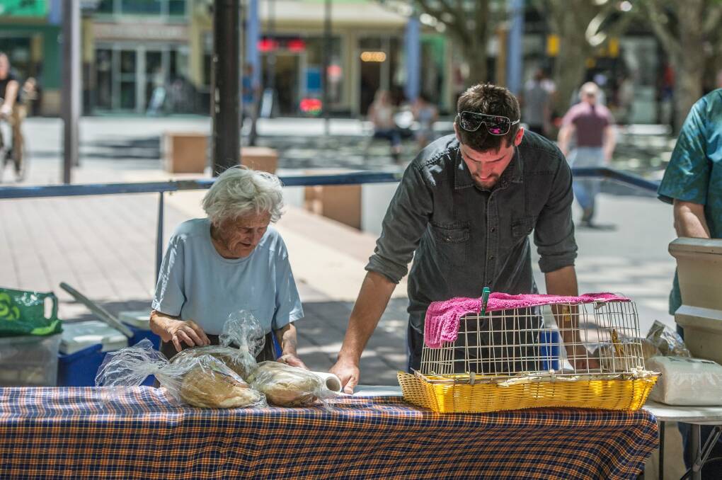 Stasia Dabrowski and grandson Joshua Kenworthy were back working on the soup kitchen in Garema Place on Friday. Photo: Karleen Minney