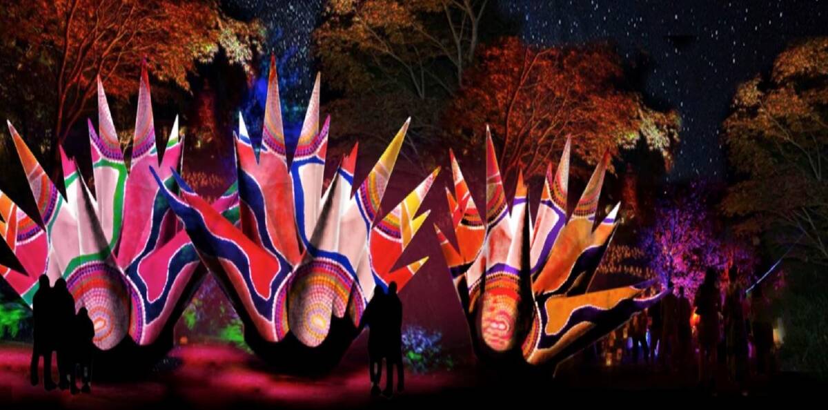 Red Air, a series of larger-than-life lanterns that feature the designs of indigenous artists from the Pilbara, will be at the Reflection Pool in the Parliamentary Triangle for Enlighten. Photo: Supplied
