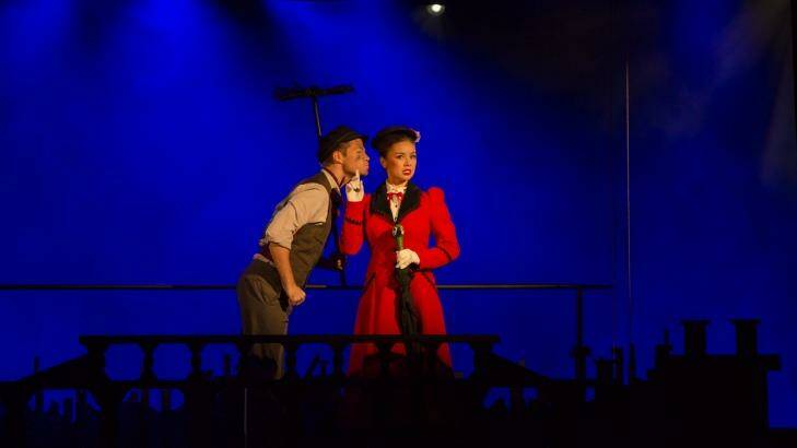 Performing in Mary Poppins at the Canberra Theatre, from left, Shaun Rennie as Bert, and Alinta Chidzey as Mary Poppins.  Photo: Jamila Toderas