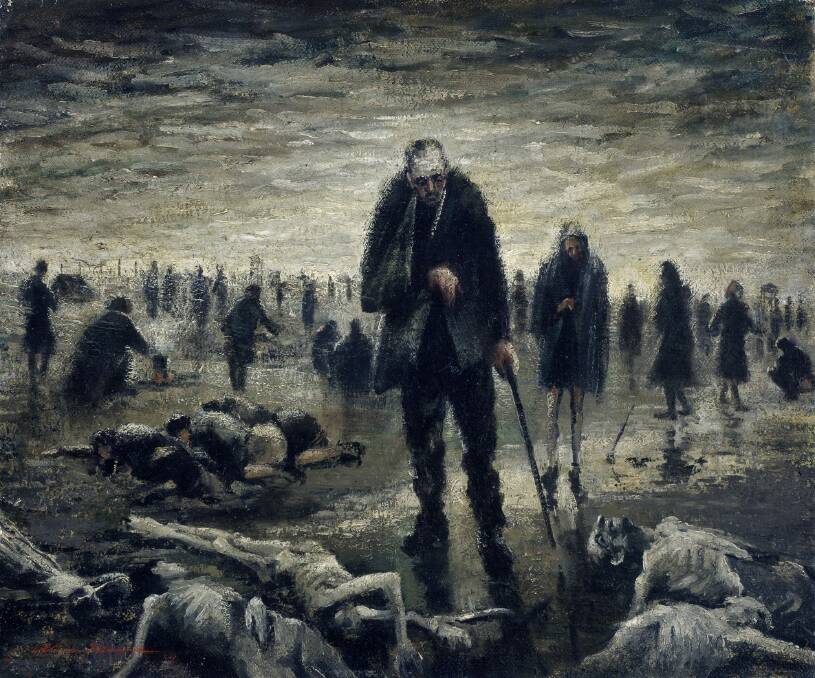 <i>Blind man in Belsen</i>, an oil on canvas painting by Alan Moore, Melbourne, Victoria, 1947. Photo: The Australian War Memorial