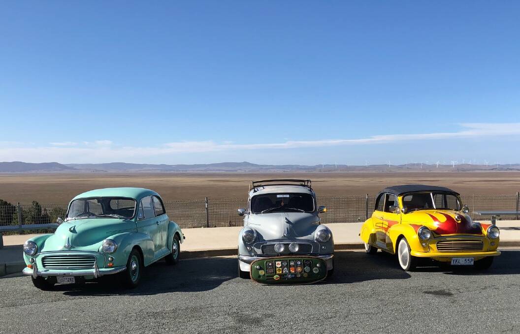 Morris Minors from the Canberra Region Morris Minor Club on a recent outing to Lake George. Photo: Supplied