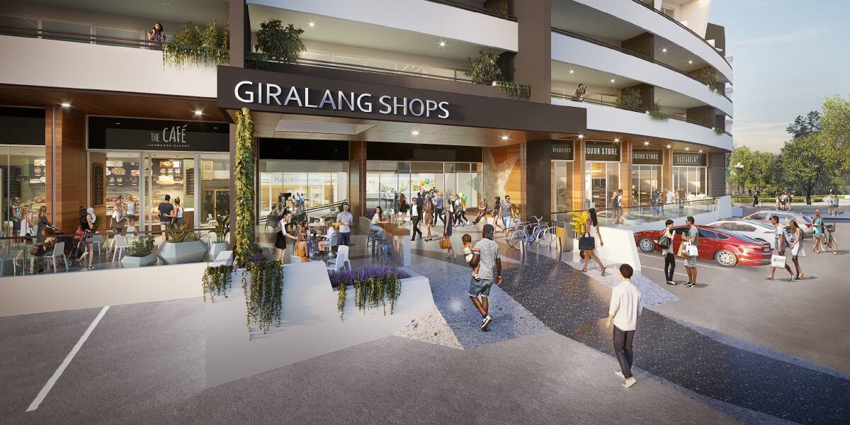 A 3D artist's impression of the Giralang shops redevelopment, which includes a supermarket and 50 residential apartments. Photo: Supplied