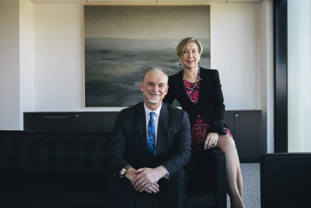 Department of Finance secretary Jane Halton with her husband, deputy Australian statistician Trevor Sutton. Photo: Rohan Thomson