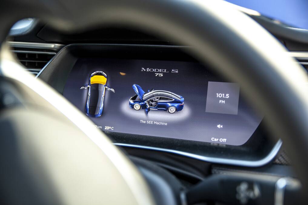 The interior of a Tesla equipped with Seeing Machines' driver monitoring technology. Photo: Olia Balabina