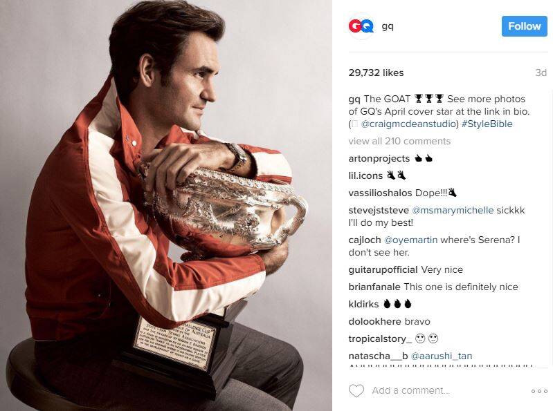Roger Federer as he appears in the new issue of GQ. Photo: Instagram/@GQ